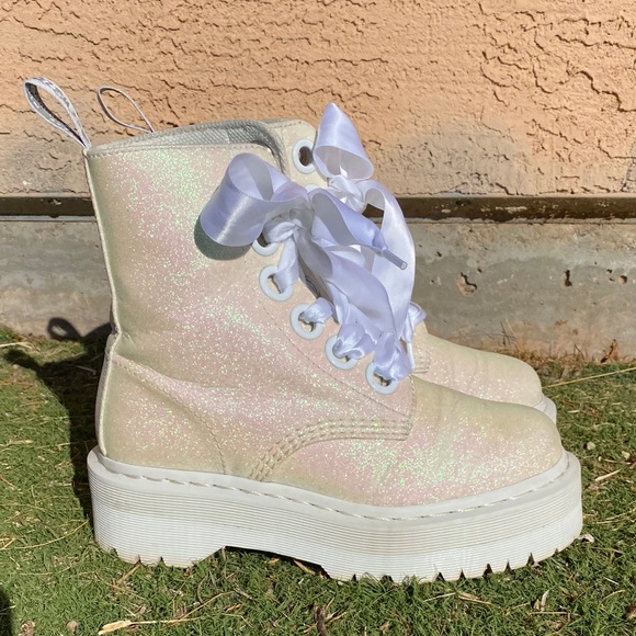 white glitter platform doc martens